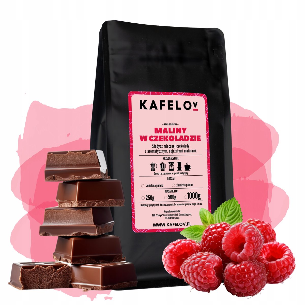 Kawa Kafelov MALINY W CZEKOLADZIE 250g ziarno