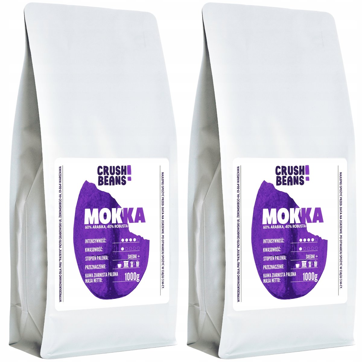 Kawa ziarnista 2kg MOKKA Crush Beans ZESTAW