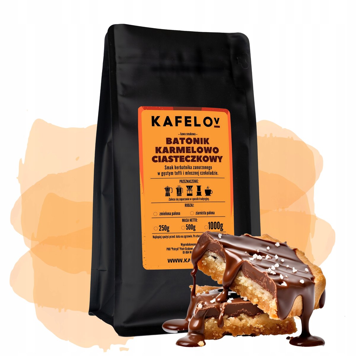 Kawa Kafelov BATONIK KARMEL CIASTECZKO 1KG ziarno