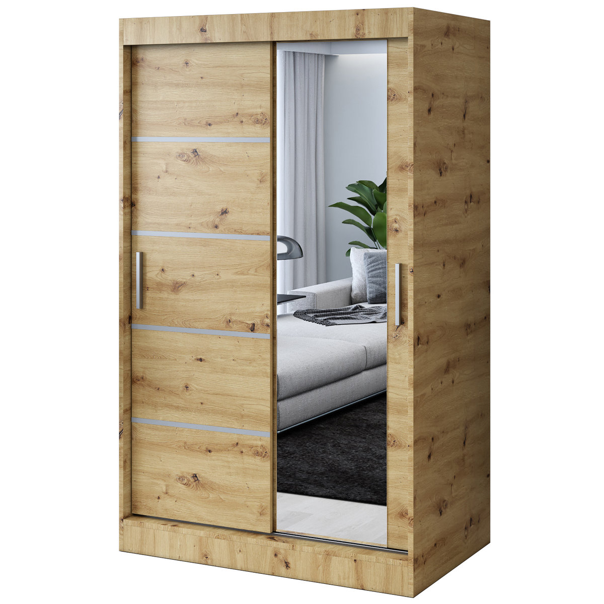 Szafa przesuwna 1 x lustro 120x200 Pepe , Dąb Artisan