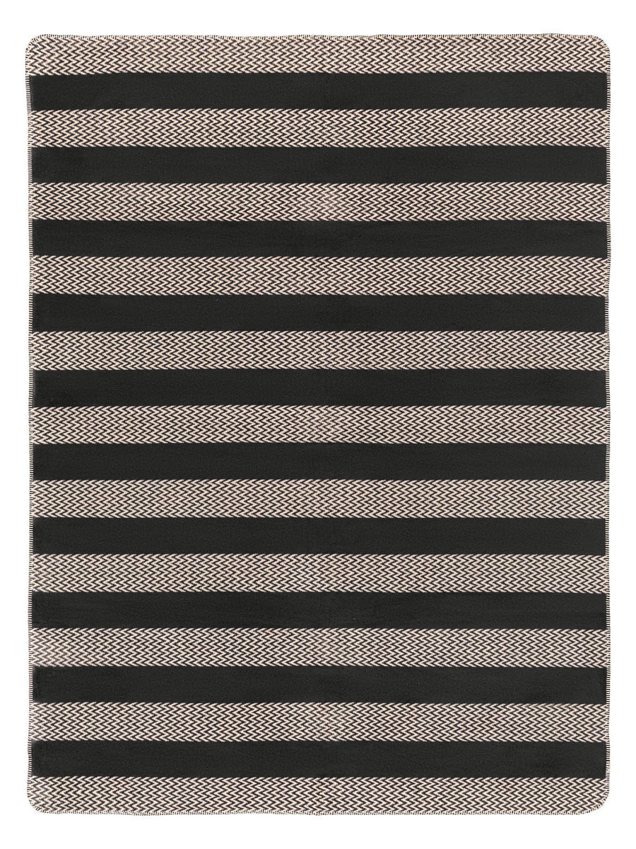 Koc bawełniano-akrylowy 150x200 beżowy czarny w pasy zygzaki