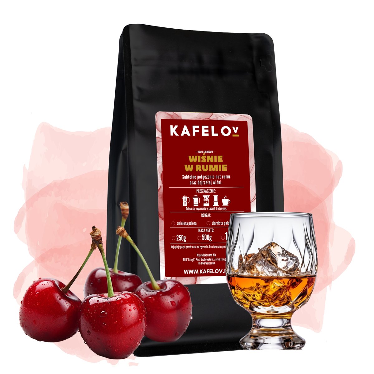 Kawa Kafelov smakowa WIŚNIE W RUMIE 250g ziarnista
