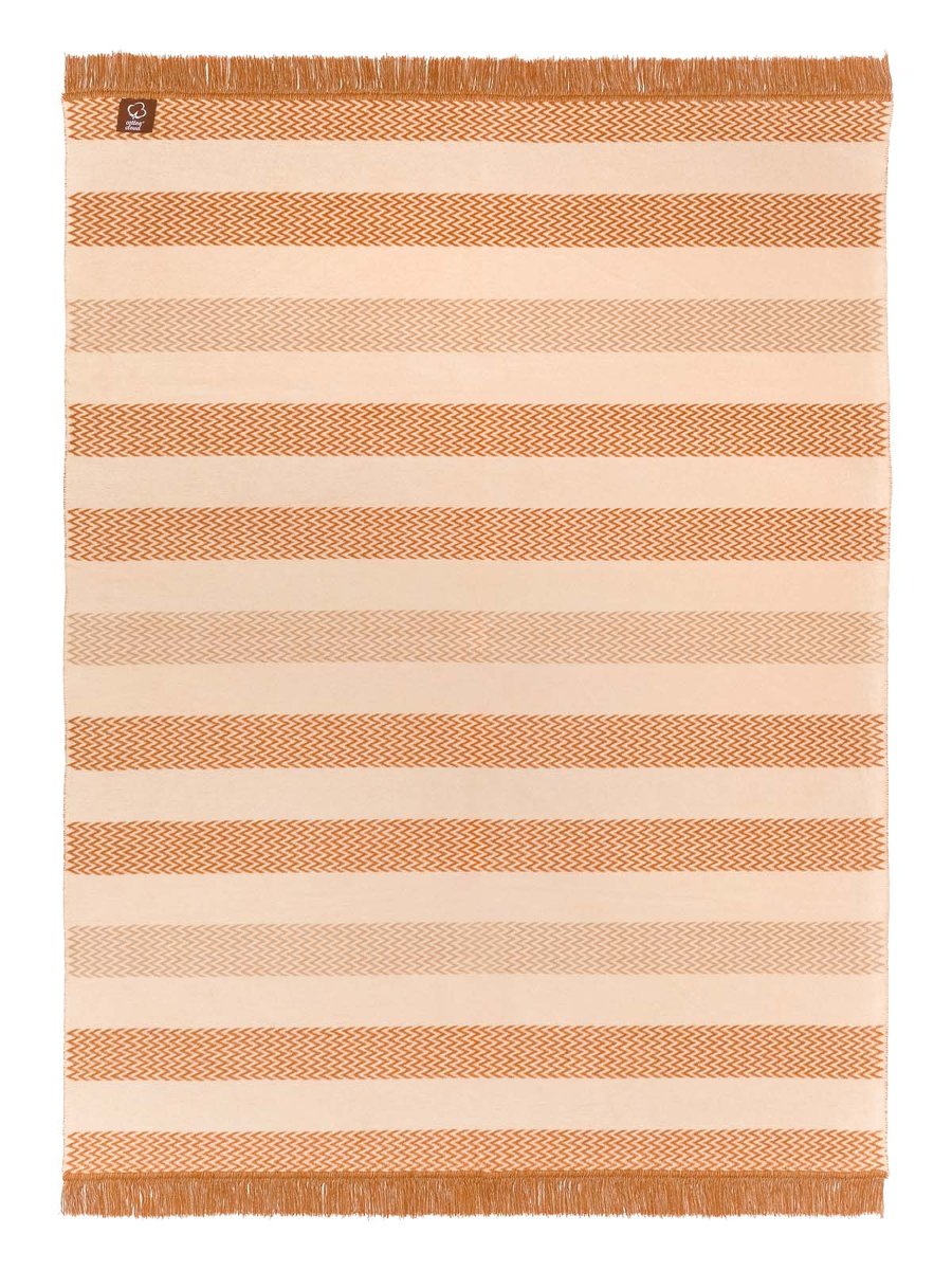 Koc bawełniano-akrylowy 150x200 beżowy rudy w pasy zygzaki