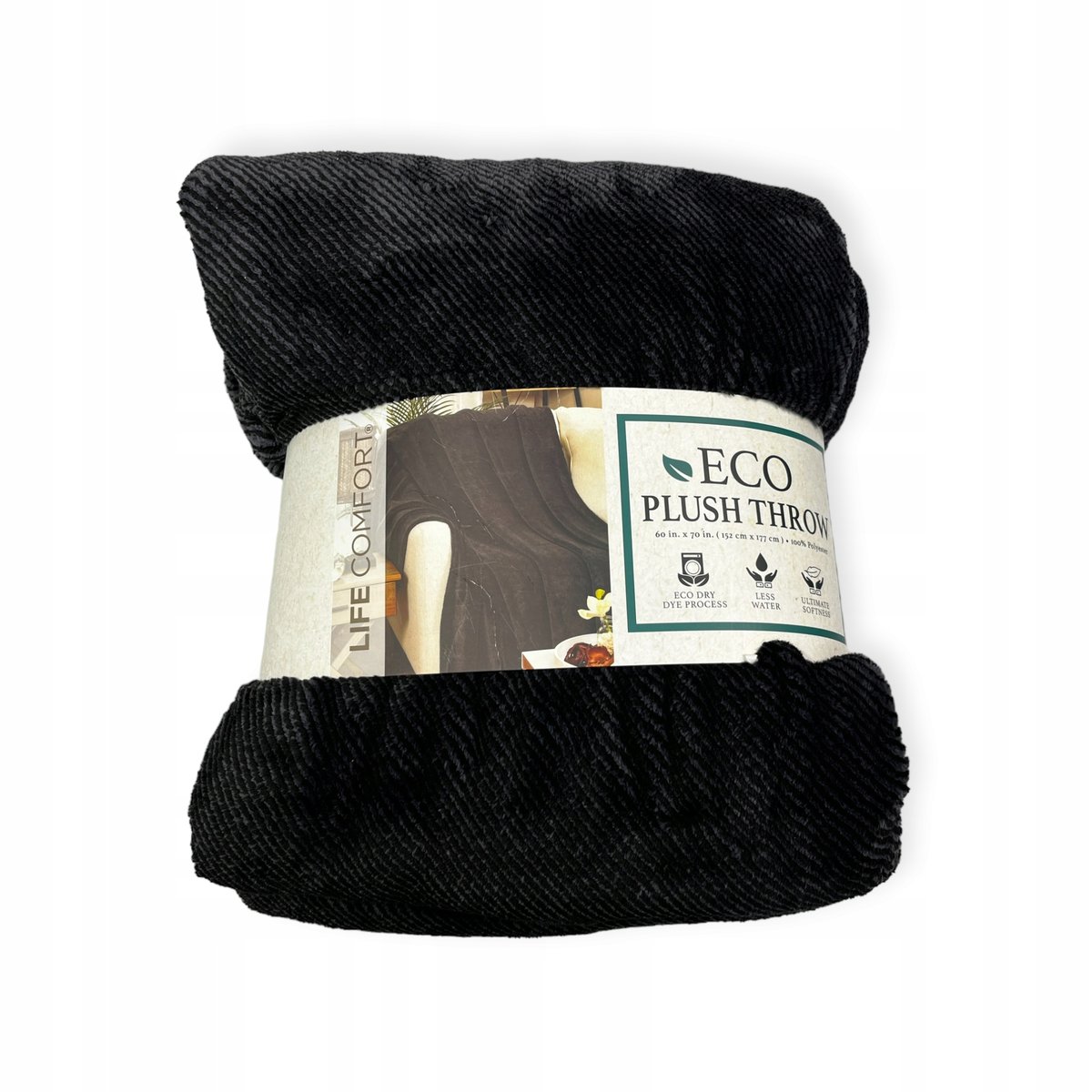 Miękki ciepły czarny koc ECO PLUSH THROW