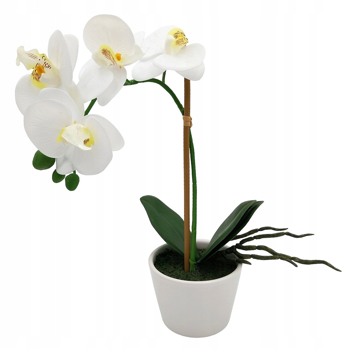Sztuczny storczyk w doniczce biały orchidea kompozycja dekoracja 35 cm