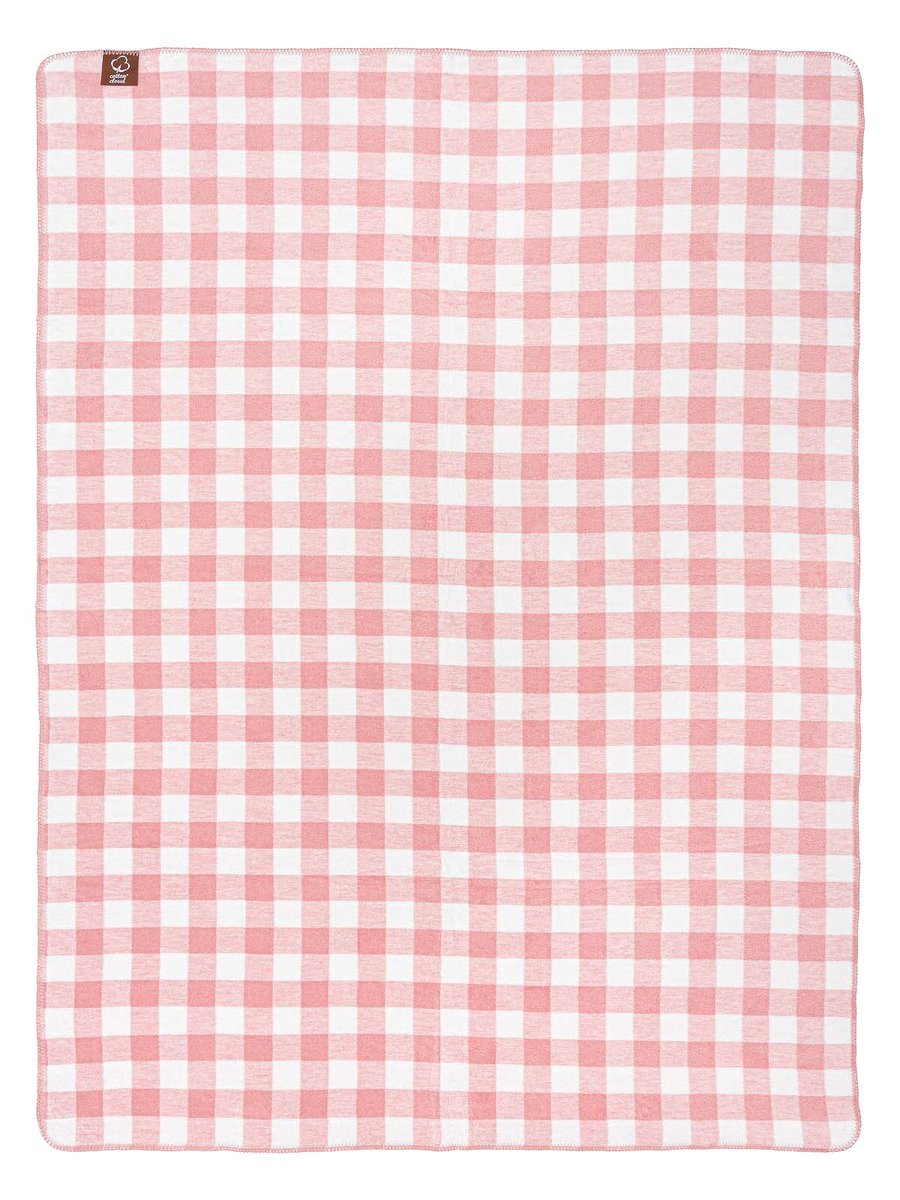 Koc bawełniano-akrylowy 150x200 biały różowy w piknikową kratkę