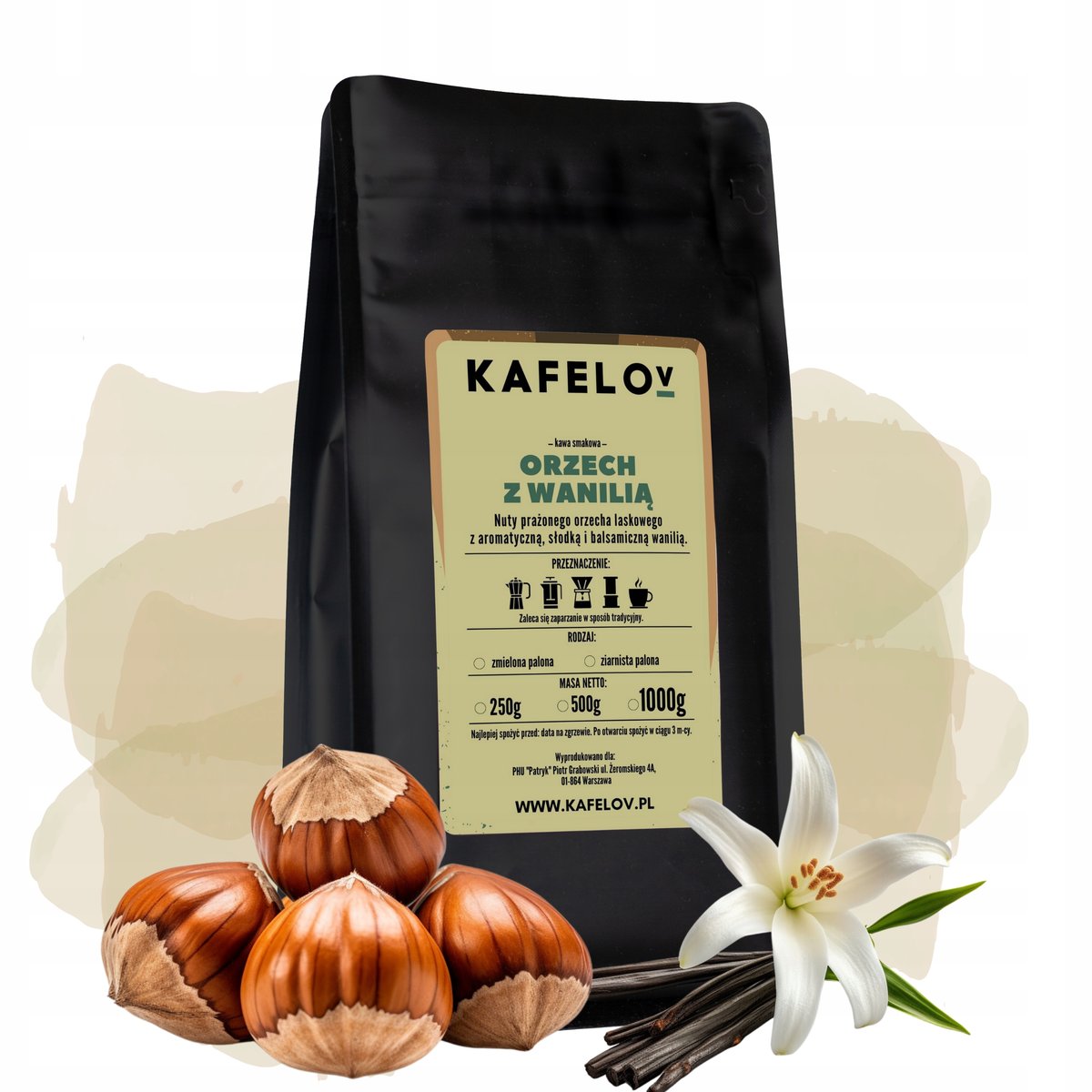 Kawa Kafelov smakowa ORZECH Z WANILIĄ 250G ziarno