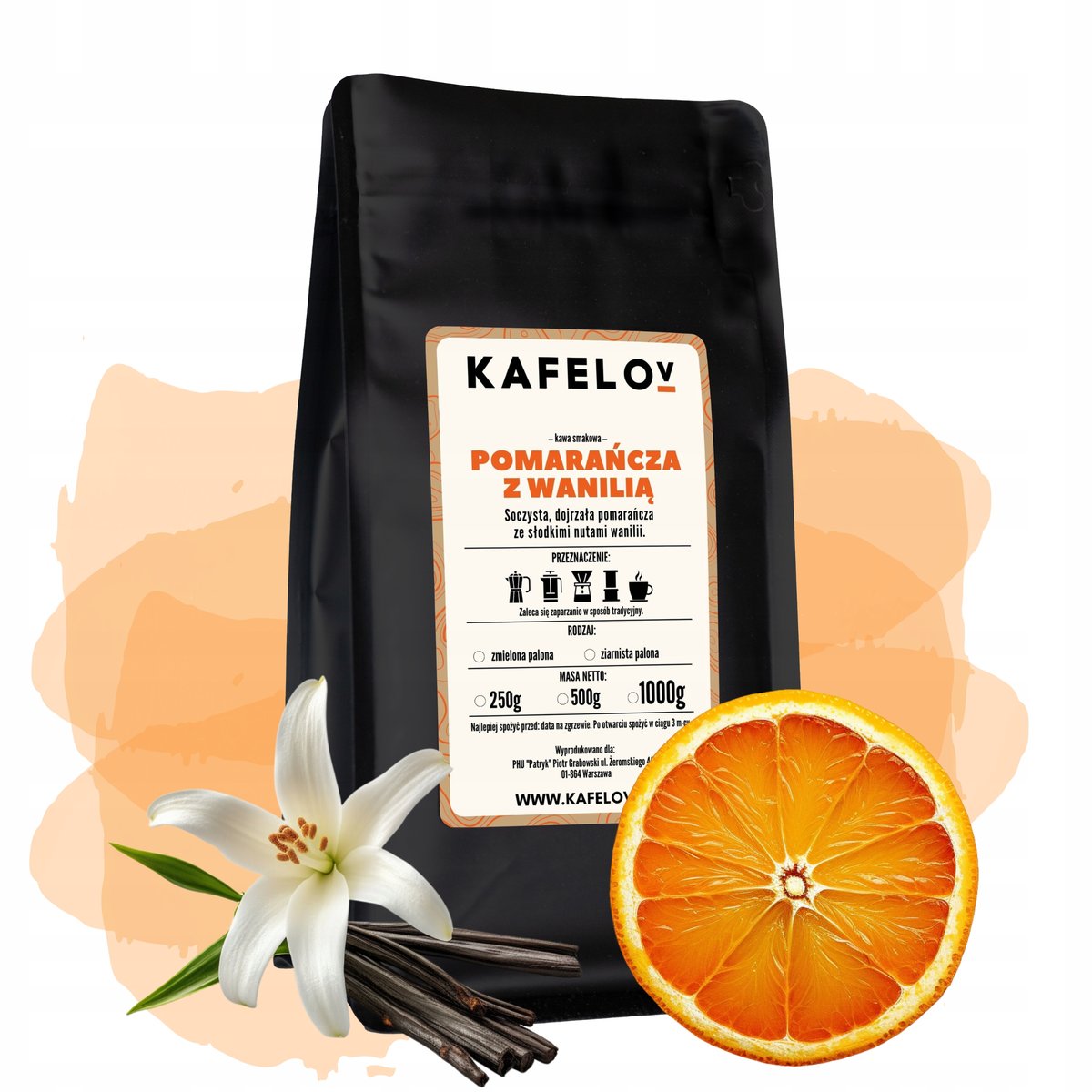 Kawa Kafelov POMARAŃCZA Z WANILIĄ 1000g ziarnista