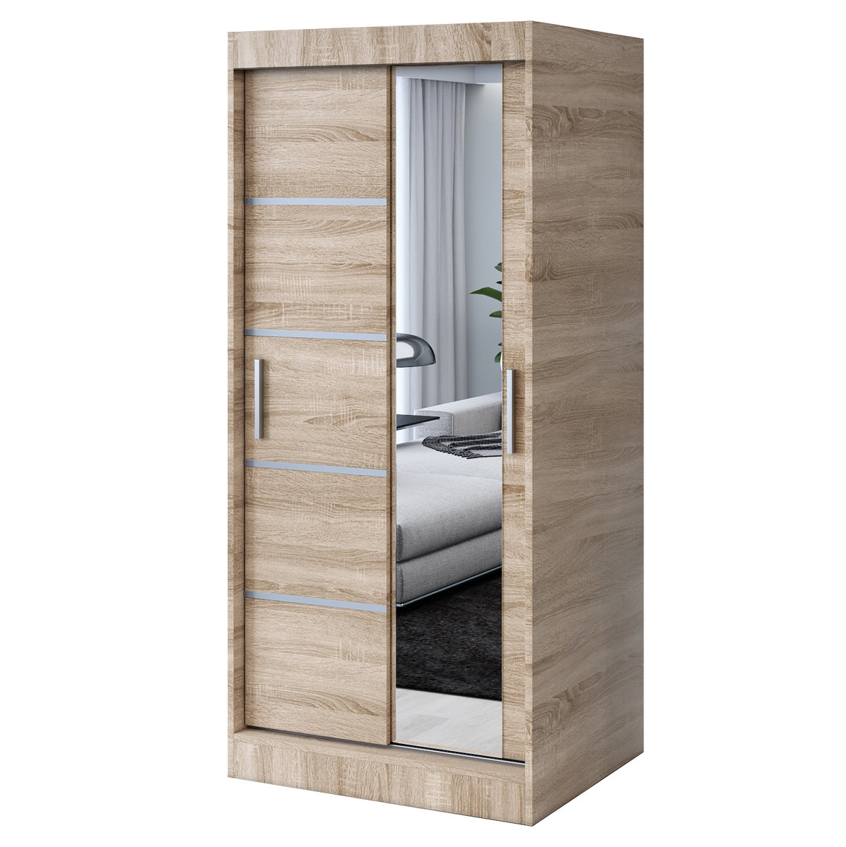 Szafa przesuwna 1x Lustro 90x200 Pepe, Dąb Sonoma
