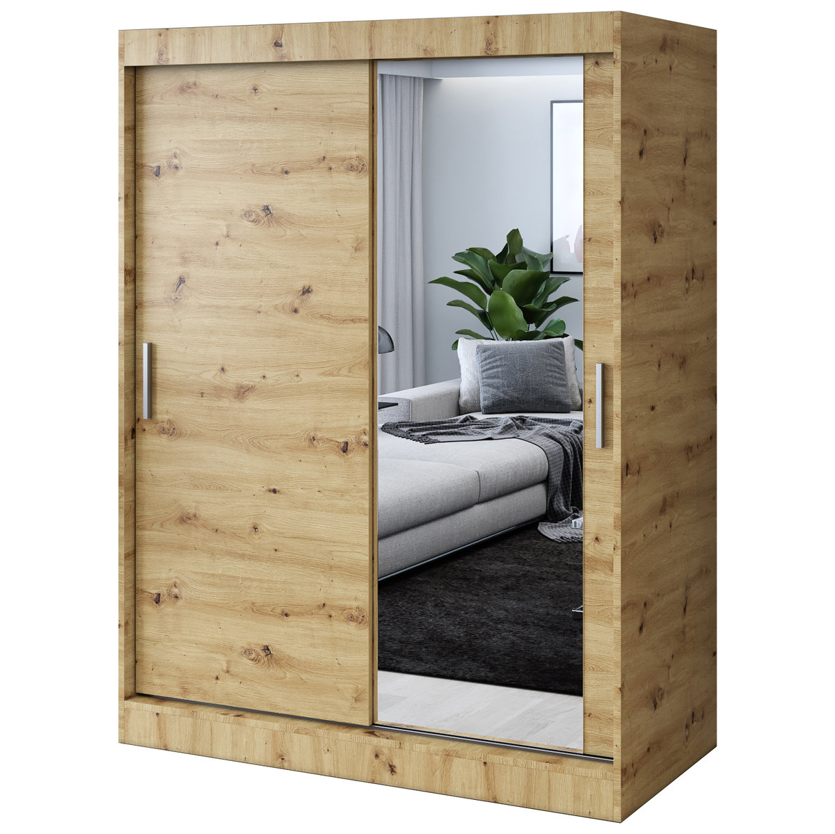 Szafa przesuwna 1 x Lustro 150x200 Hugo , Dąb Artisan
