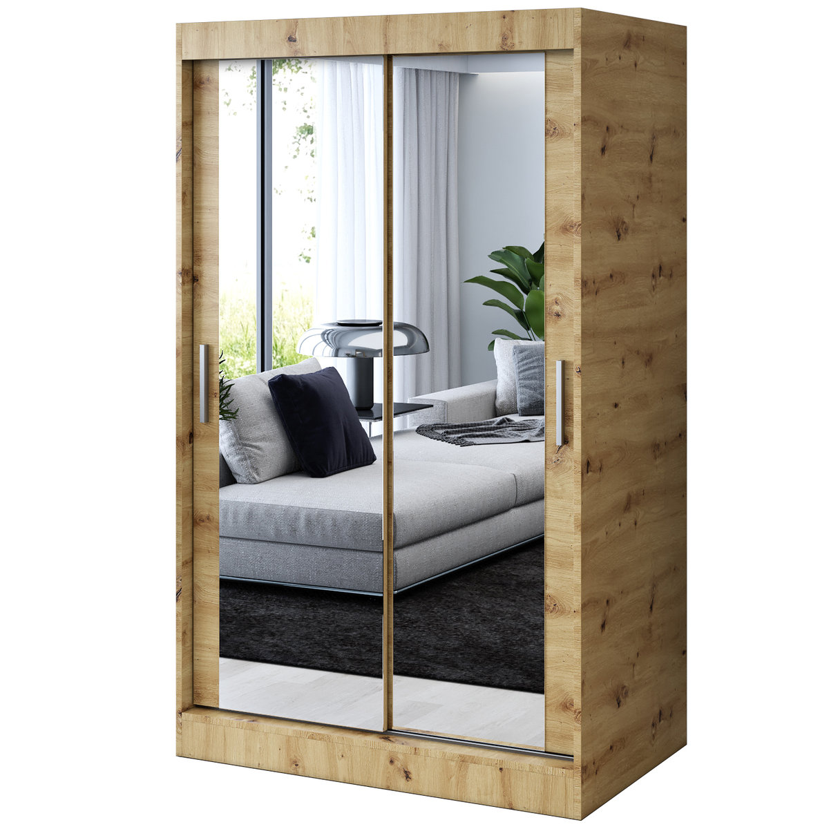 Szafa przesuwna 2 x Lustro 120x200 Karl , Dąb Artisan