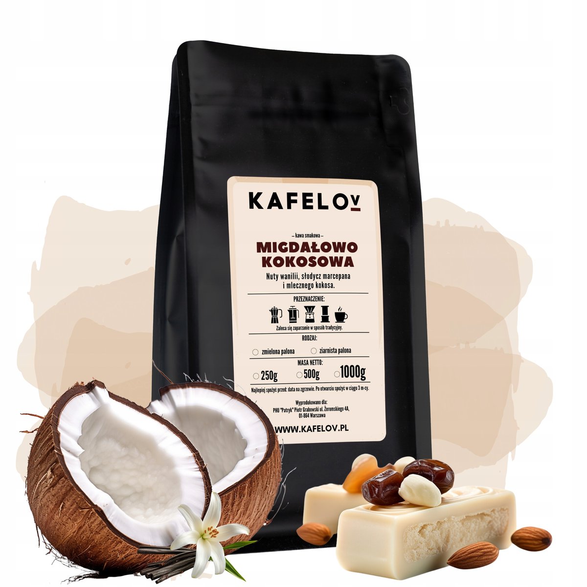 Kawa Kafelov smakowa MIGDAŁ Z KOKOSEM 1KG ziarno