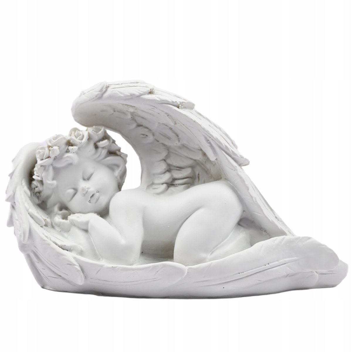 ŚPIĄCY ANIOŁ BIAŁY ANIOŁEK STRÓŻ FIGURKA RZEŹBA DEKORACJA