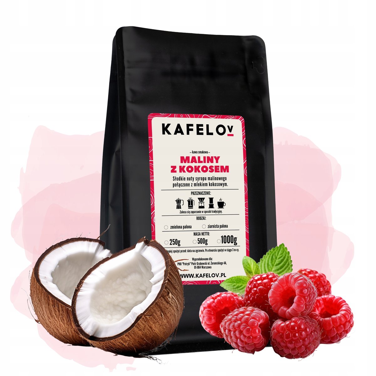 Kawa Kafelov MALINY Z KOKOSEM 1000g ziarnista