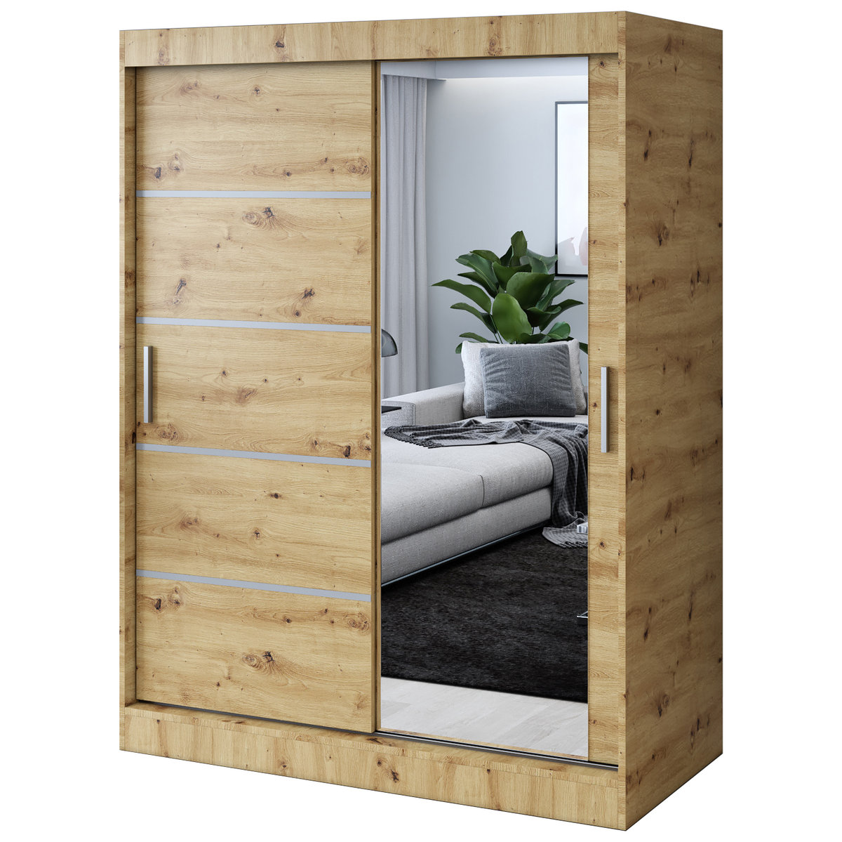 Szafa przesuwna 1 x Lustro 150x200 Pepe , Dąb Artisan