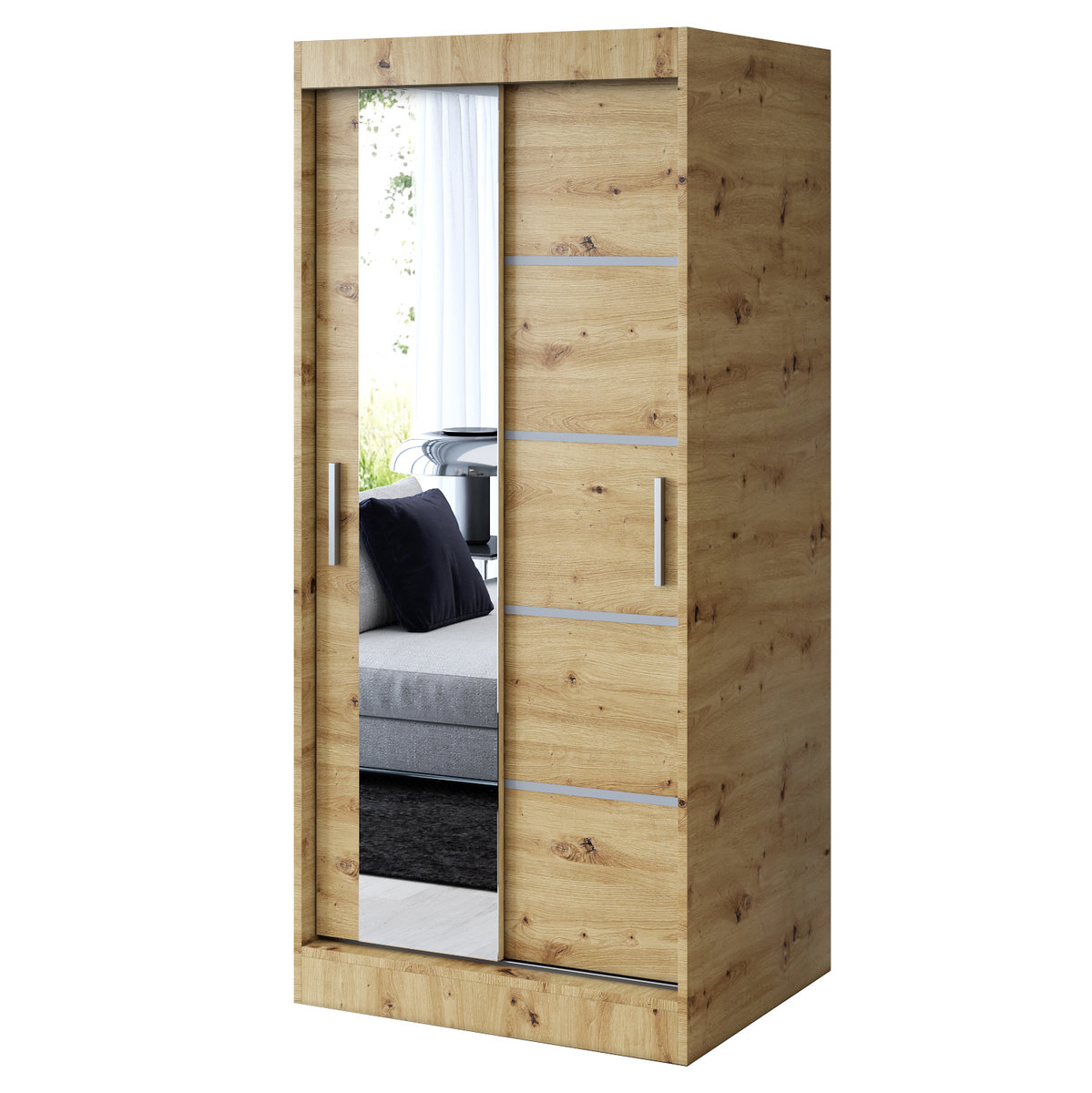 Szafa przesuwna 1x Lustro 90x200 Ralf, Dąb Artisan
