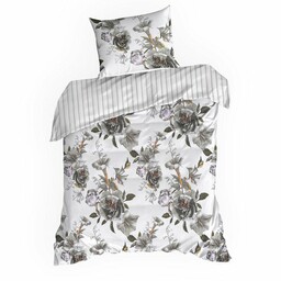 Eurofirany Pościel satynowa 140x200 Spring 39 biała szara kwiaty NEW24