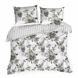 Eurofirany Pościel satynowa 220x200 Spring 39 biała szara kwiaty NEW24
