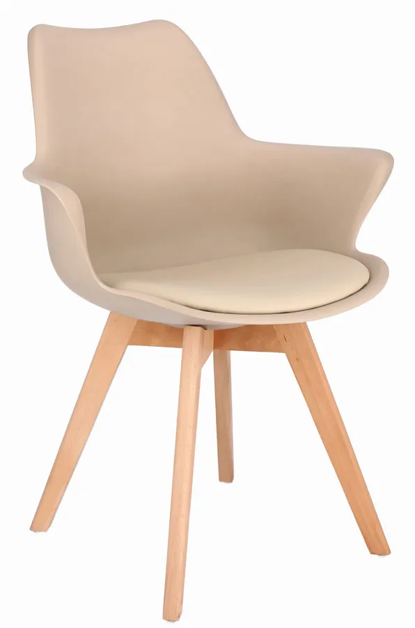 Beżowe Krzesło Z Podłokietnikami Na Drewnianych Nogach C5-Z01