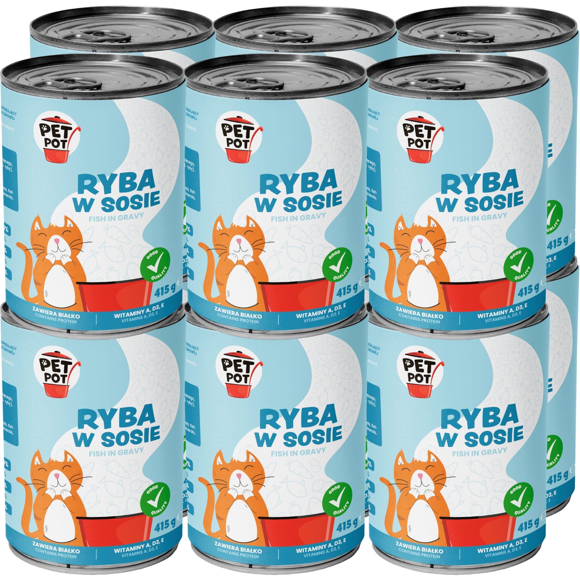 PetPot Karma mokra dla dorosłego kota Ryba w sosie 12x415g