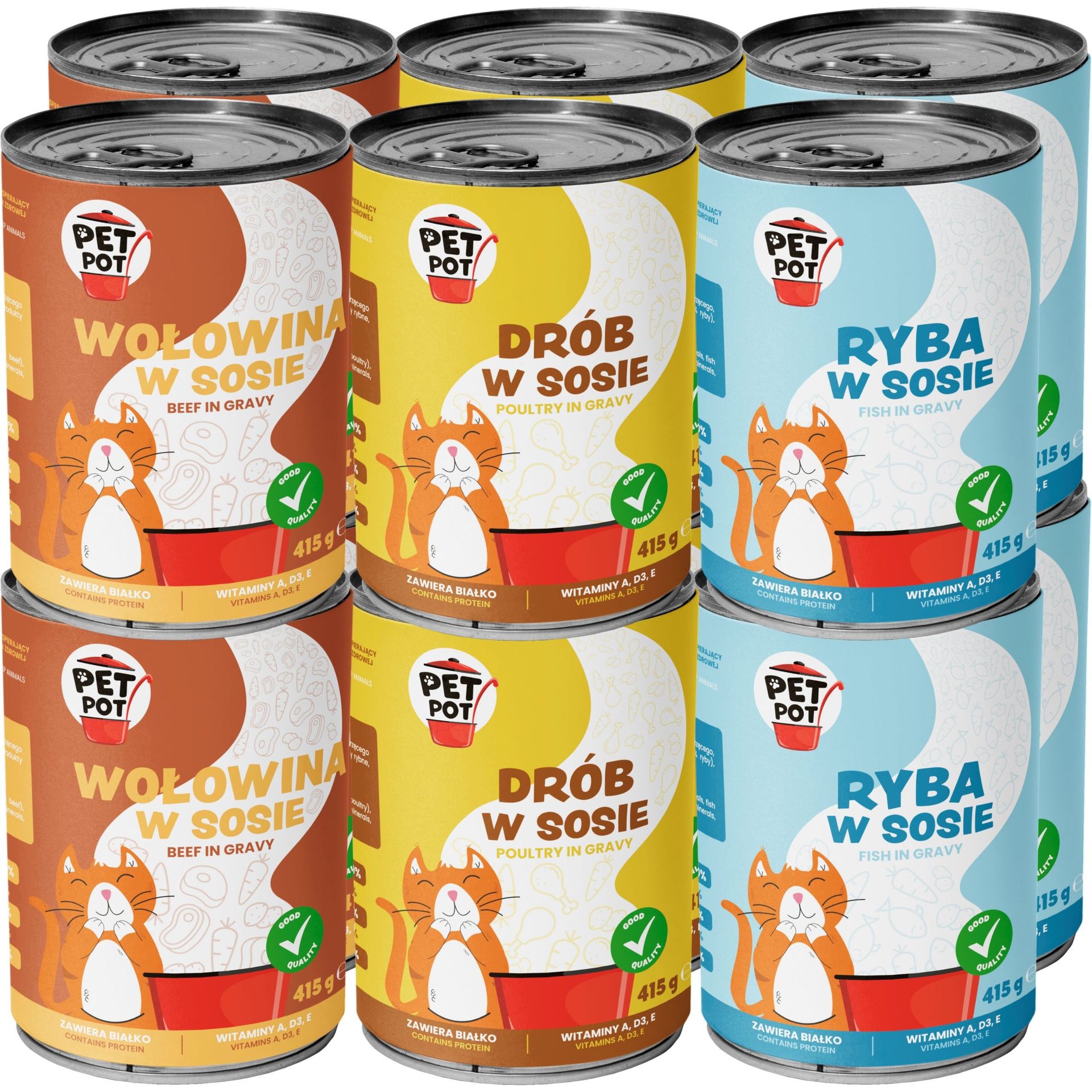 PetPot Karma mokra dla dorosłego kota MIX smaków w sosie 12x415g