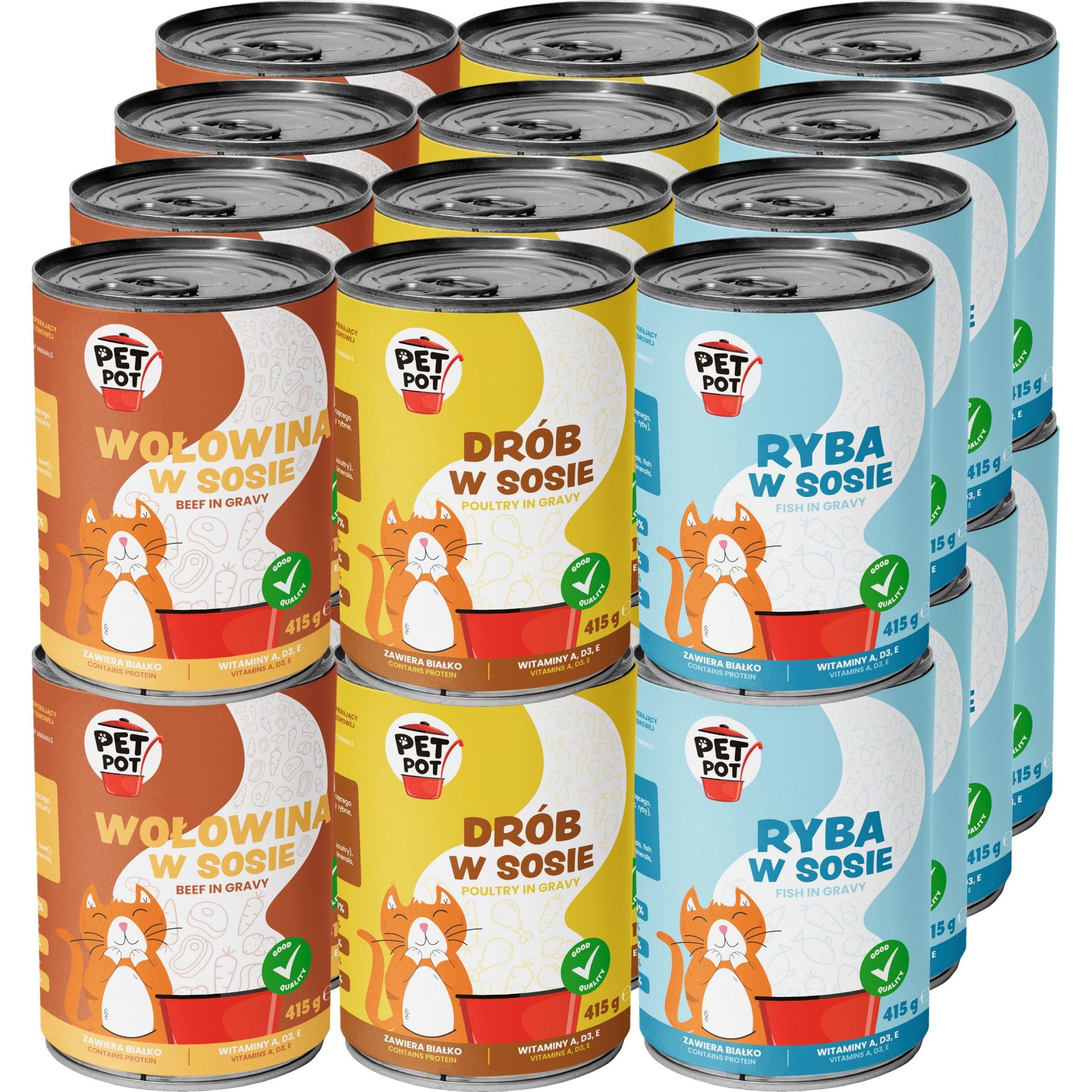 PetPot Karma mokra dla dorosłego kota MIX smaków w sosie 24x415g