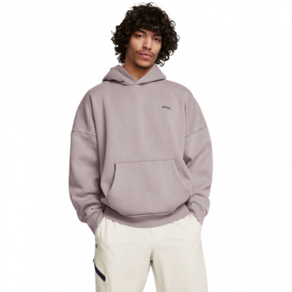 Męska bluza dresowa nierozpinana z kapturem Under Armour UA Icon Hwt Flc Wash Os Hood - beżowa - UNDER ARMOUR