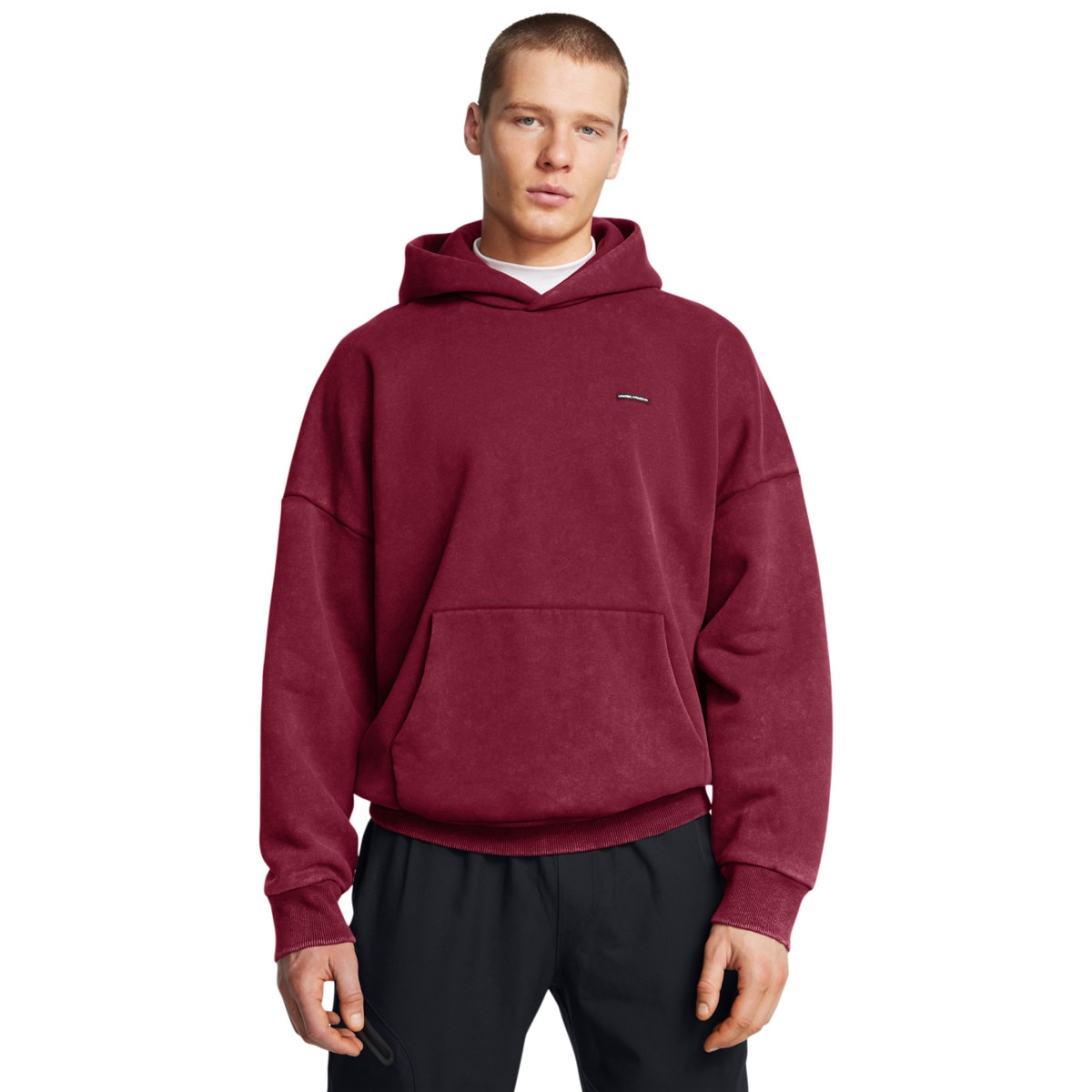 Męska bluza dresowa nierozpinana z kapturem Under Armour UA Icon Hwt Flc Wash Os Hood - czerwona - UNDER ARMOUR