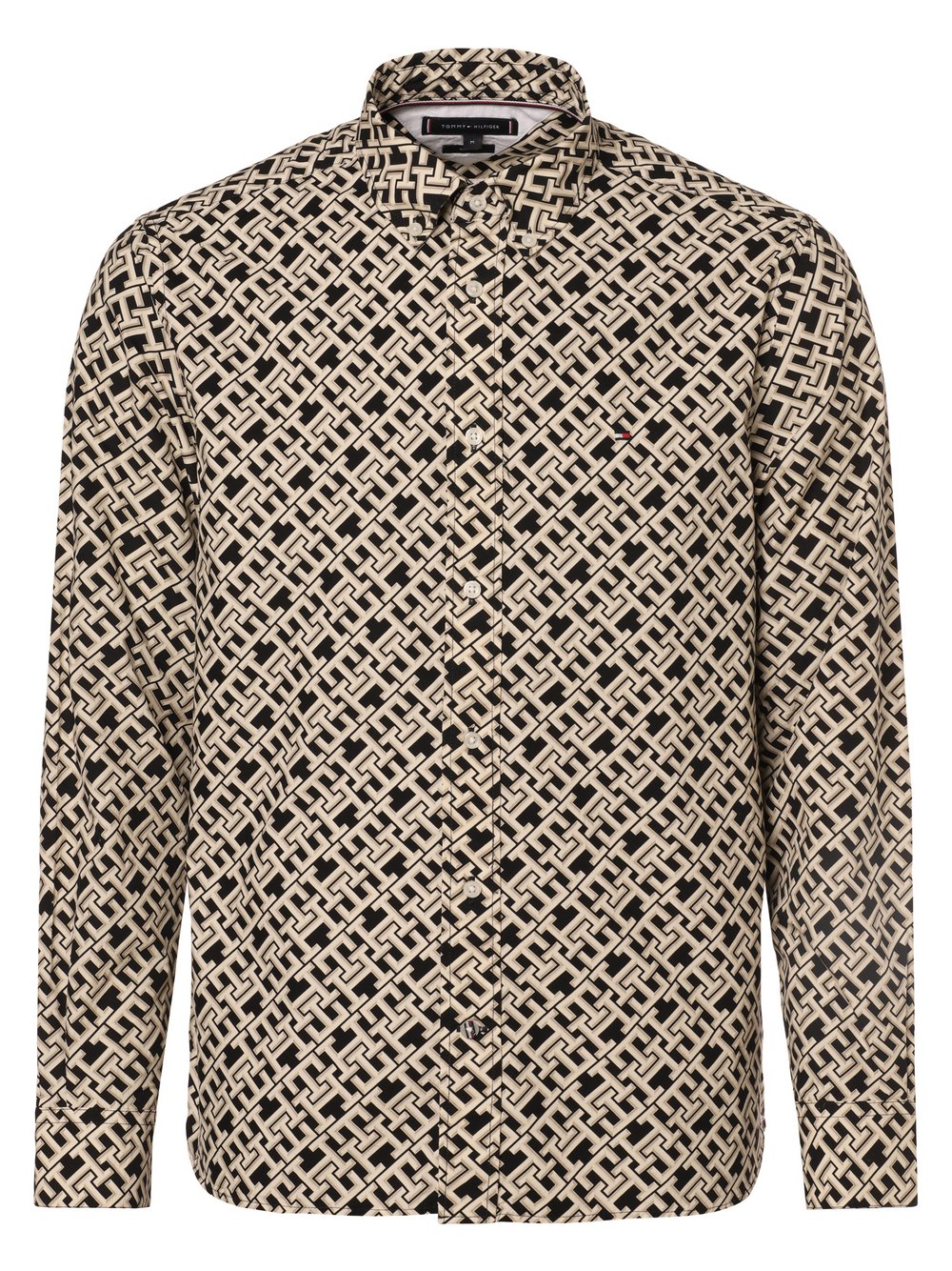 Tommy Hilfiger Koszula męska Mężczyźni Regular Fit Bawełna beżowy|czarny wzorzysty, L