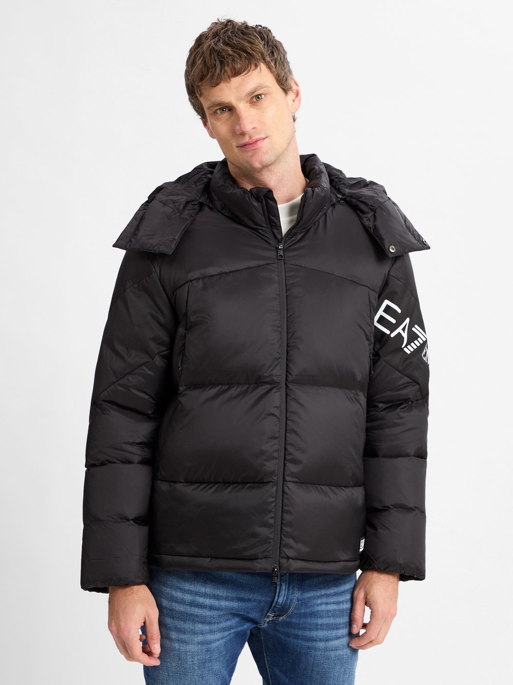 EA7 Emporio Armani Pikowana kurtka męska Mężczyźni czarny jednolity, M
