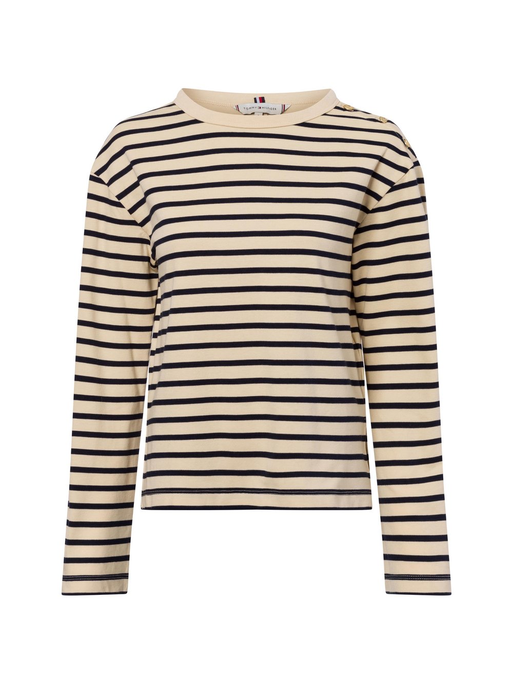 Tommy Hilfiger Damska koszulka z długim rękawem Kobiety Bawełna beżowy|niebieski w paski, M