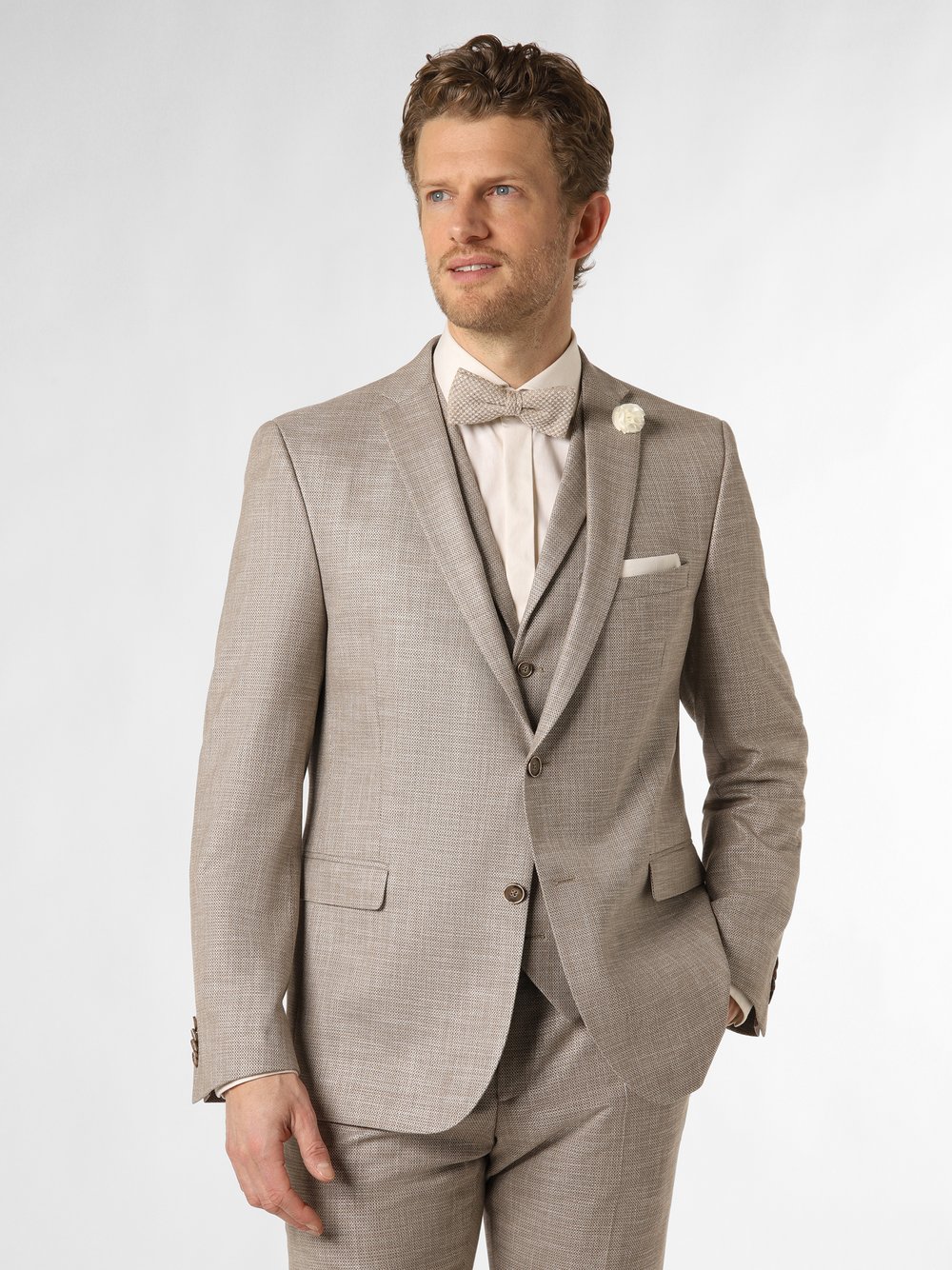 Finshley & Harding Męska kurtka modułowa - Steven Mężczyźni Modern Fit wiskoza beżowy wypukły wzór tkaniny, 56