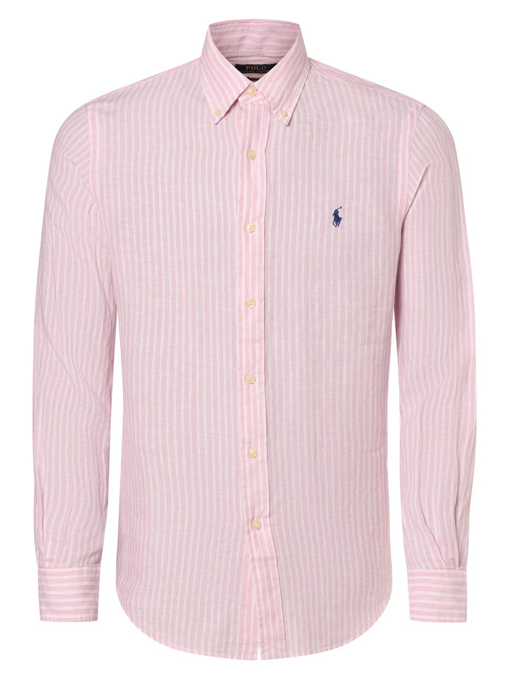 Polo Ralph Lauren Męska koszula lniana - Custom Fit Mężczyźni Modern Fit len różowy|biały w paski, L
