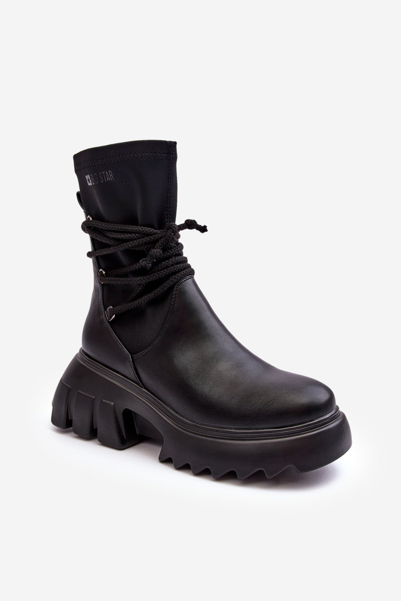 Botki Na Masywnej Platformie Z Wiązaniem Czarne Big Star MM274590-38
