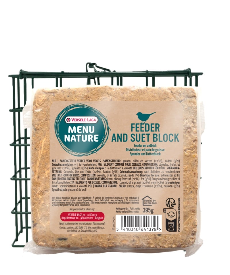 VERSELE-LAGA Menu Nature Blok tłuszczowy z nasionami + wielorazowy karmnik 395g