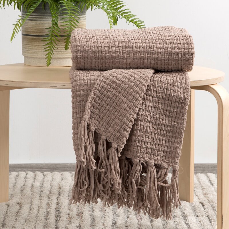 Koc Suzi, 130x170, z frędzlami, ciemnobeżowy, Eurofirany