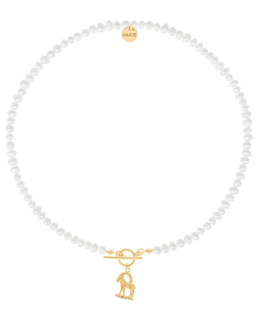 Naszyjnik z pereł z pozłacanym znakiem zodiaku Koziorożec 45 cm