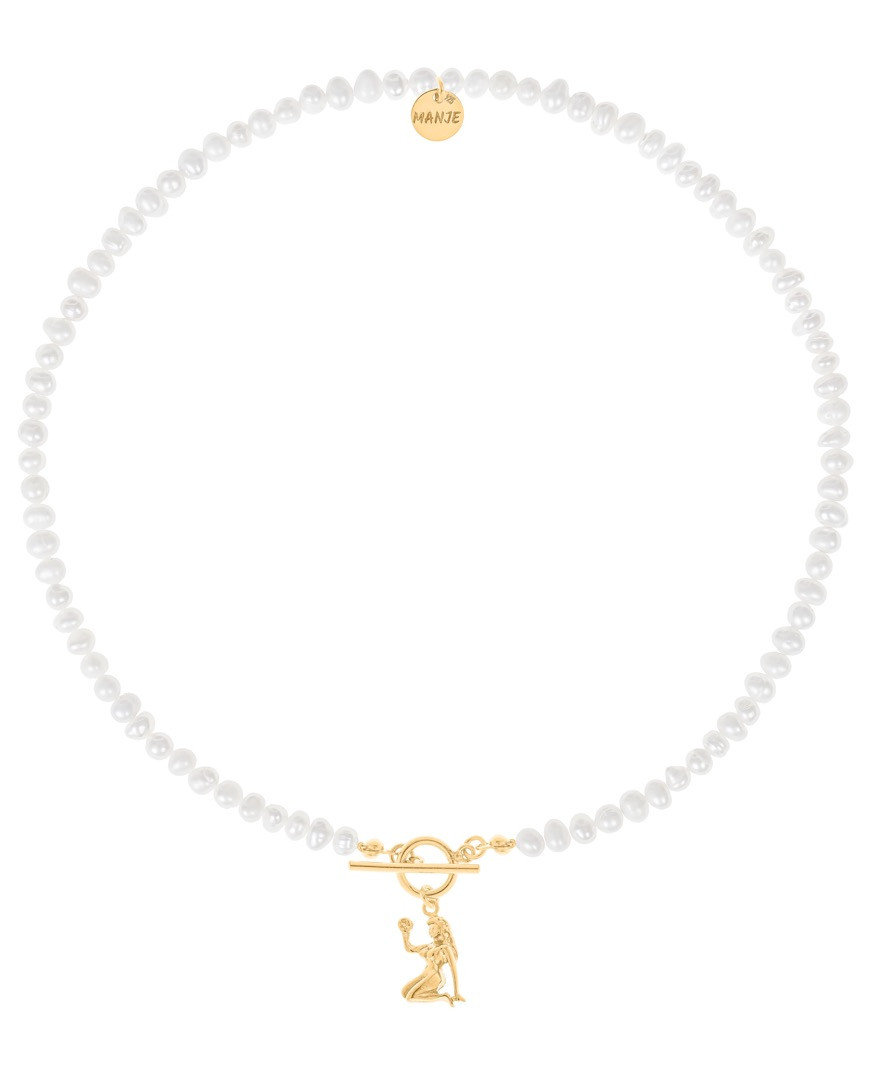 Naszyjnik z pereł z pozłacanym znakiem zodiaku Panna 45 cm