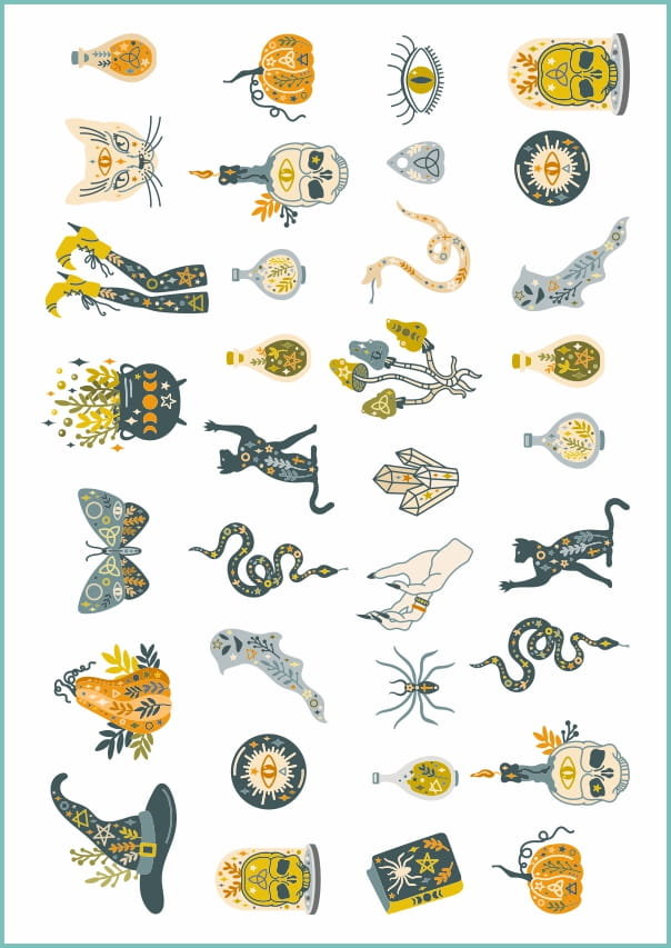 Tatuaże zmywalne tymczasowe na halloween, arkusz A4