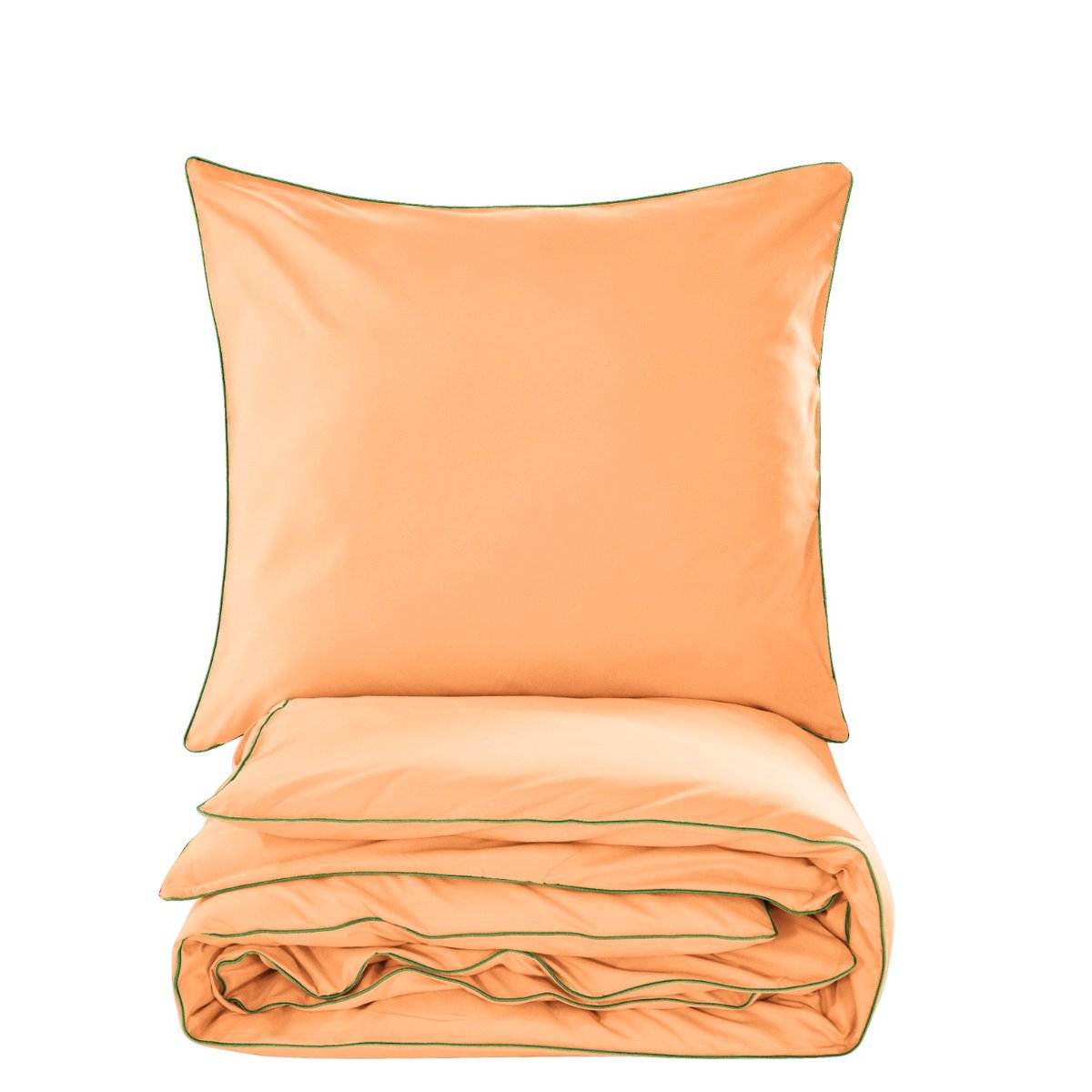 Pościel Basic 140X200 Morela Lamówka Butelkowa Zieleń