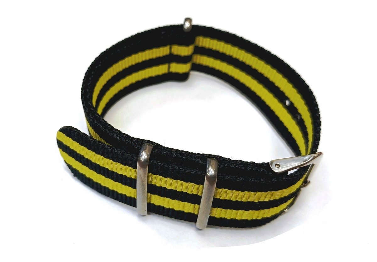 DŁUGI, WOJSKOWY PARCIANY PASEK NATO 22MM + TELESKOPY, ŻÓŁTY - ŻÓŁTO CZARNY