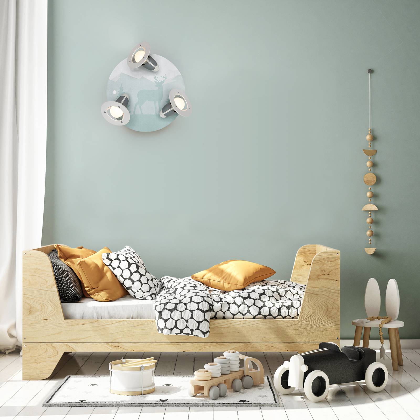 Elobra Leśna lampa sufitowa Scandi, miętowa zieleń, Ø 29 cm, 3-punktowa, E14