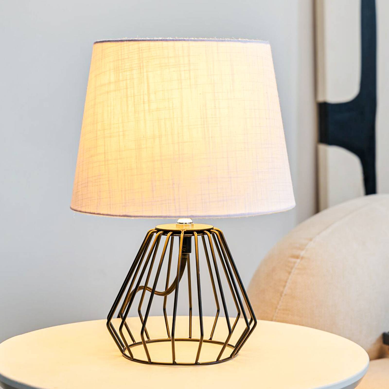 Lampa stołowa Pauleen Shiny Diamond, szary, tkanina, 32 cm, E27