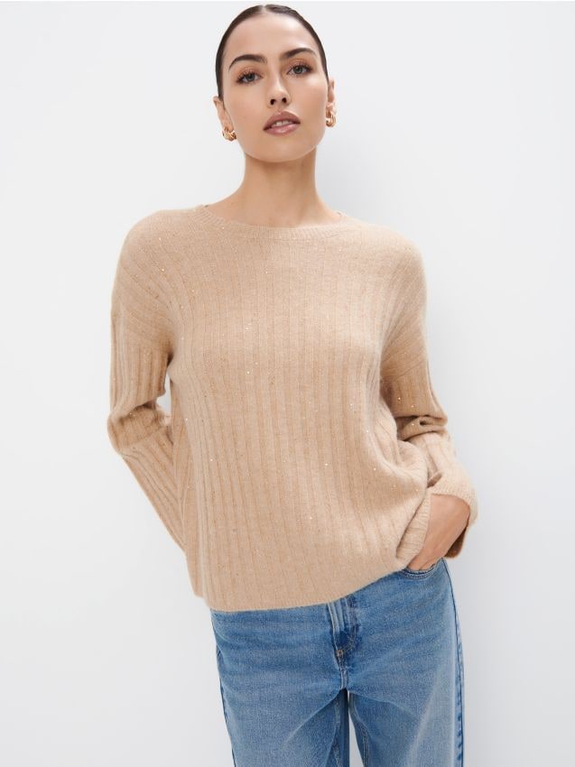 Mohito - Beżowy sweter z metaliczną nitką - sand