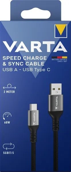 Kabel USB Varta Varta Ladekabel Speed Charge & Sync USB-A auf USB-C 2 Meter