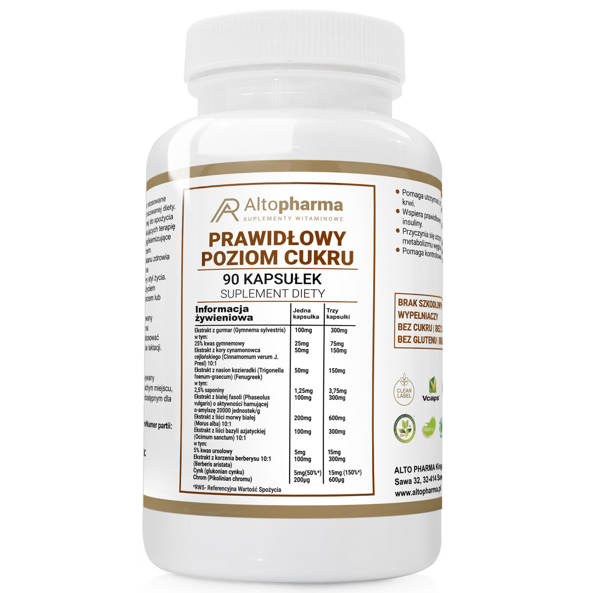 Suplement diety, Alto Pharma PRAWIDŁOWY POZIOM CUKRU 90 kaps.