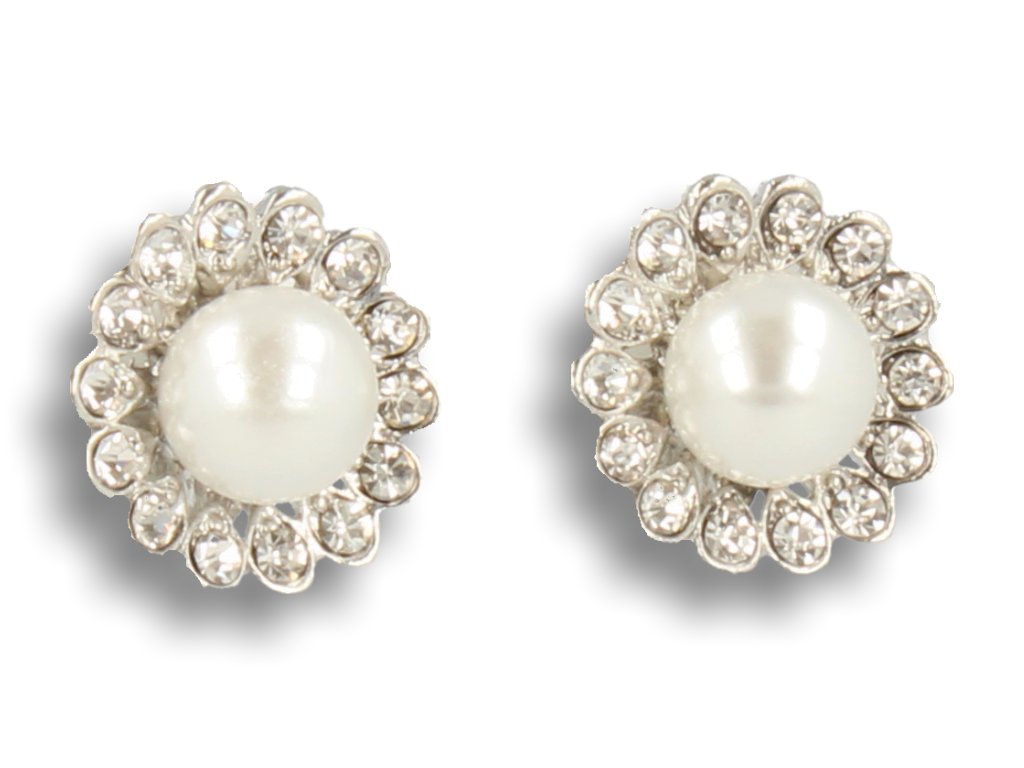 Klipsy w kolorze białym w kształcie kwiatka z cyrkoniami