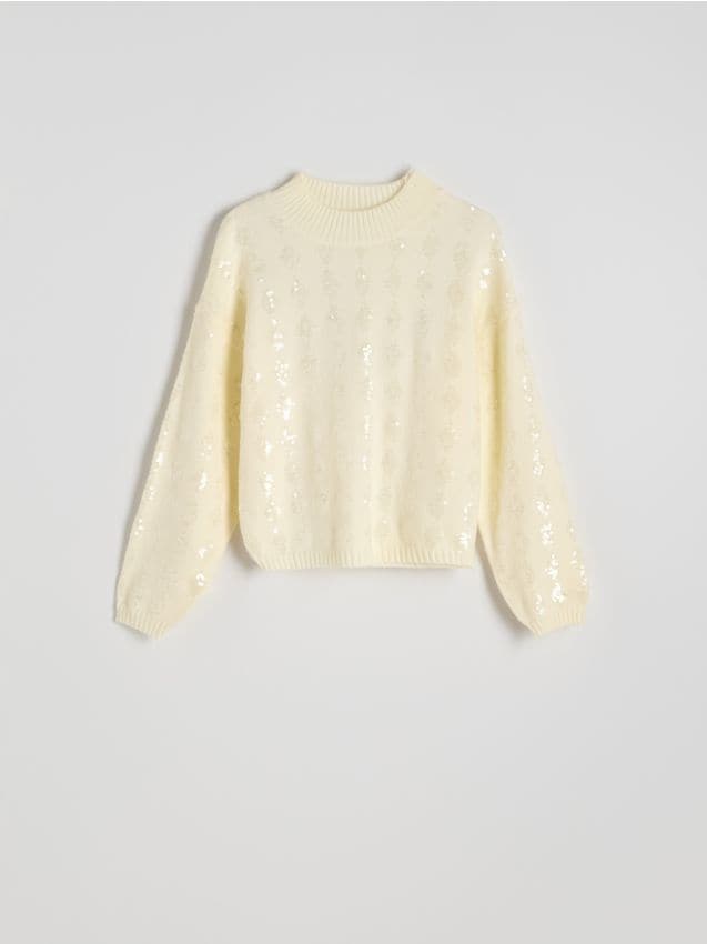 Reserved - Sweter z cekinami - kremowy