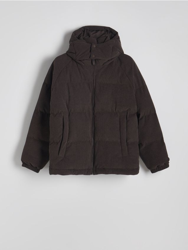Reserved - Sztruksowa kurtka z kapturem. - ciemnobrązowy