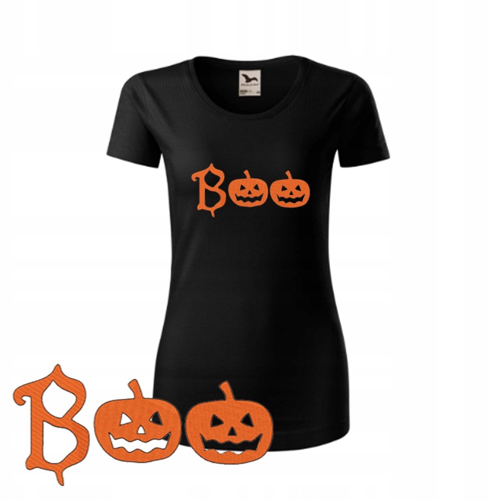 KOSZULKA DAMSKA CZARNA NA HALLOWEEN BOO M KRÓTKI RĘKAW HAFT PREZENT KOBIETA
